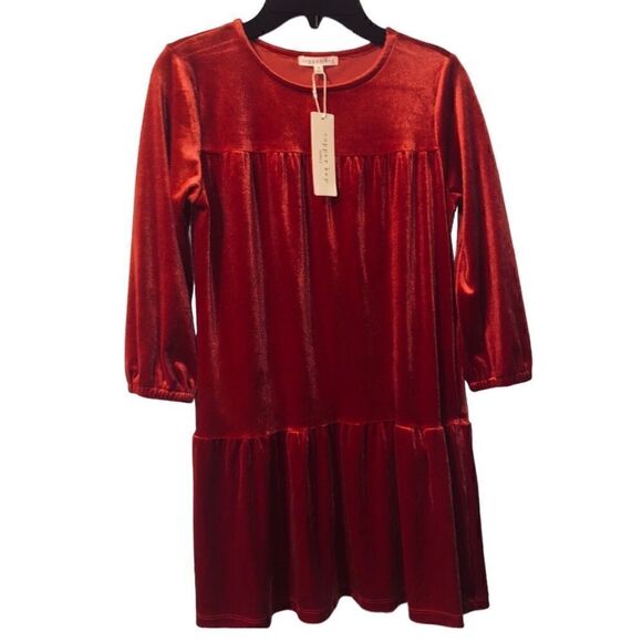 KIDS Girls Cooper Key Holiday Red Velvet Velour Long Sleeves Holiday Dre… - Picture 2 of 7